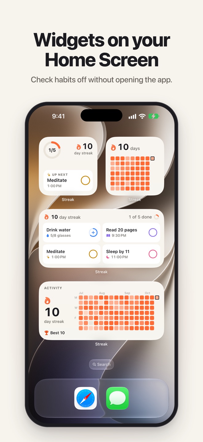 Four Streak widgets on the Home Screen