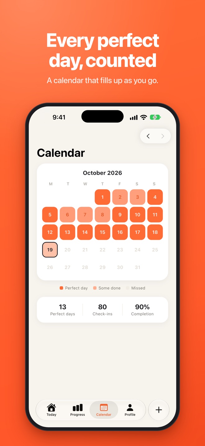 Calendar with every perfect day coloured in